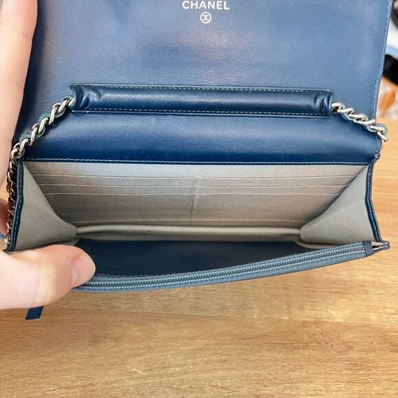 Chanel Caviar Timeless CC Wallet On Chain WOC Blue - Picture 8 of 16